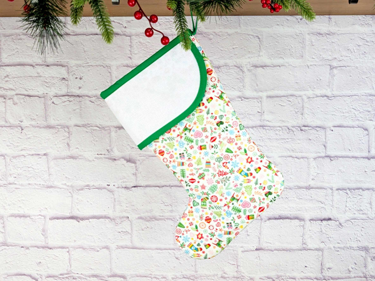 Blank White Scandinavian Mix Christmas Stocking with Cross Stitchable Cuff - Curved Style