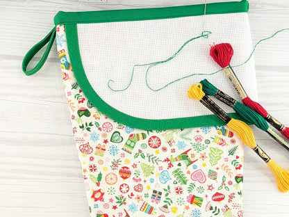 Blank White Scandinavian Mix Christmas Stocking with Cross Stitchable Cuff - Curved Style