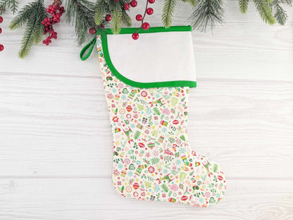Blank White Scandinavian Mix Christmas Stocking with Cross Stitchable Cuff - Curved Style