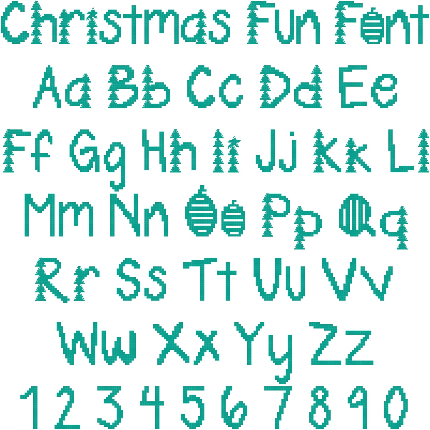 Cross Stitch Alphabet Pattern - Christmas Fun Font | Counted Cross Stitch Letters Instant Digital Download | Christmas Pattern Sampler