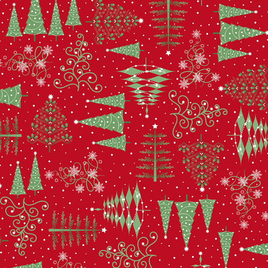 Christmas Stocking with Blank Cross Stitchable Aida Cuff | Quilted and Fully Lined - Christmas Night Trees Red
