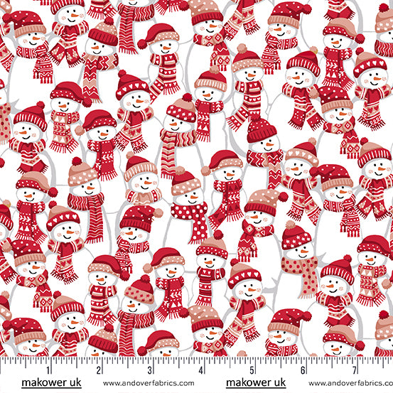 Christmas Stocking with Blank Cross Stitchable Aida Cuff | Quilted and Fully Lined - Makower Christmas Wishes Snowmen Red