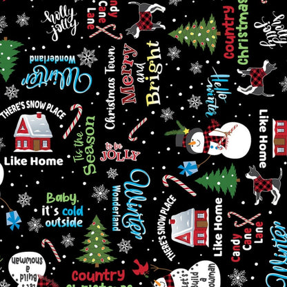 Christmas Stocking with Blank Cross Stitchable Aida Cuff | Quilted and Fully Lined - Country Christmas Mix Black