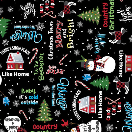 Christmas Stocking with Blank Cross Stitchable Aida Cuff | Quilted and Fully Lined - Country Christmas Mix Black