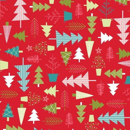 Christmas Stocking with Blank Cross Stitchable Aida Cuff | Quilted and Fully Lined - Cup of Cheer Trees Red