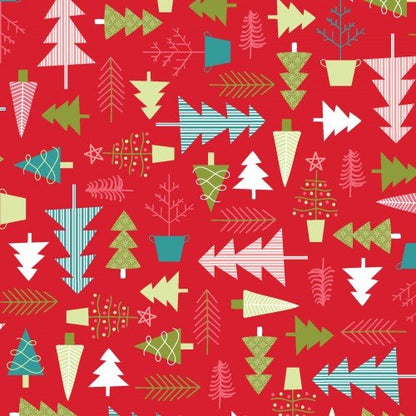 Christmas Stocking with Blank Cross Stitchable Aida Cuff | Quilted and Fully Lined - Cup of Cheer Trees Red