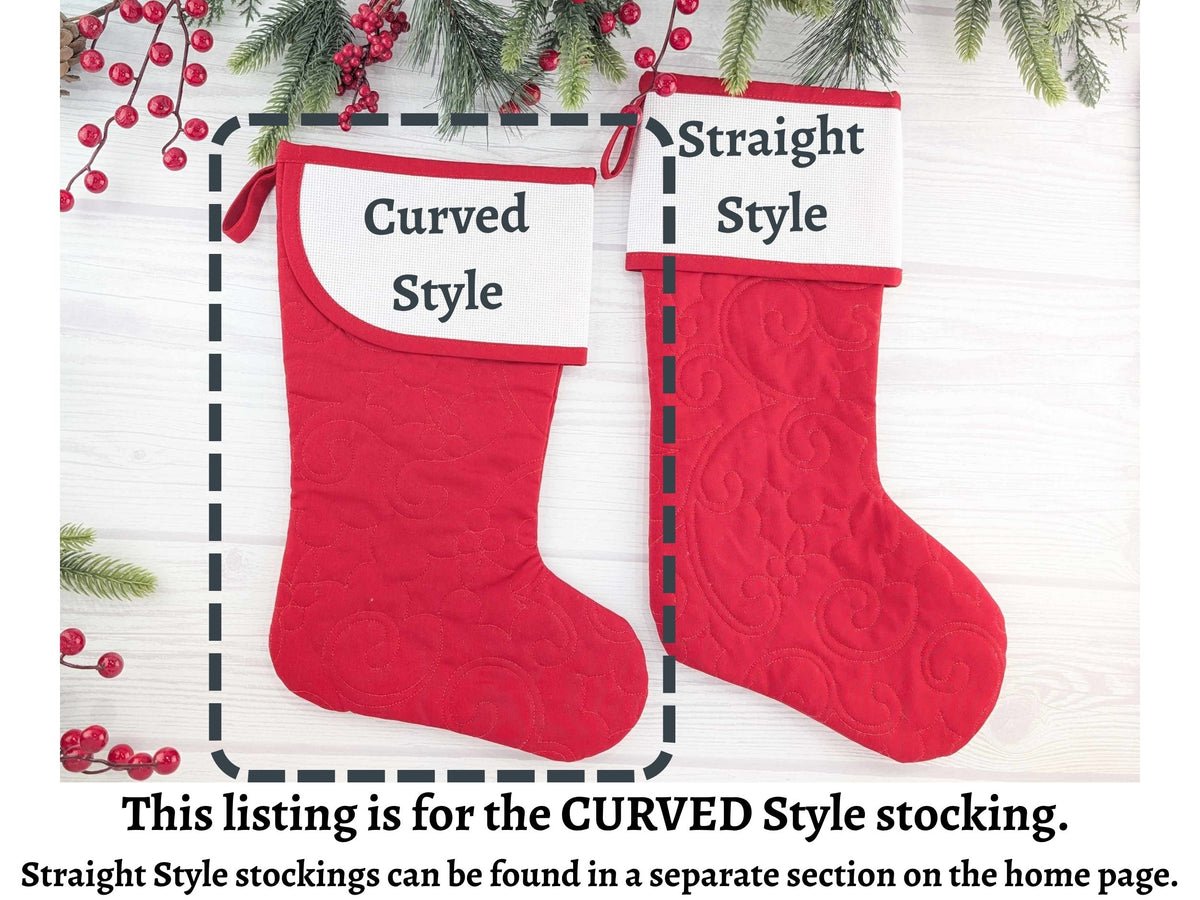 Blank White Nutcracker Scandi Christmas Stocking with Cross Stitchable Cuff - Curved Style