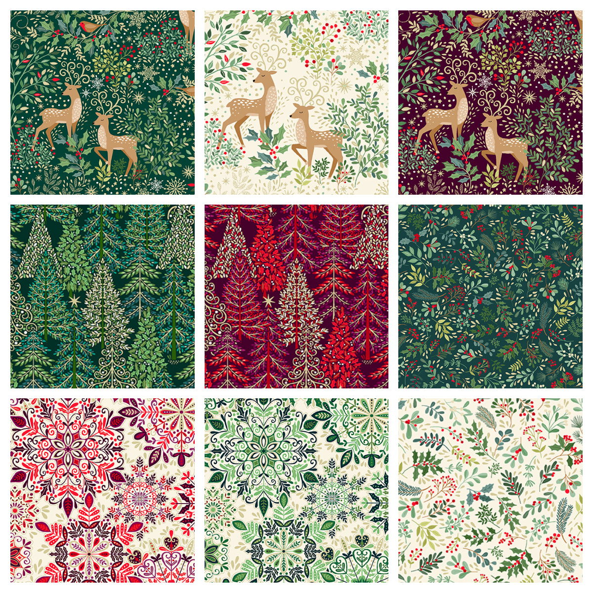 Christmas Stocking with Blank Cross Stitchable Aida Cuff | Quilted and Fully Lined - Enchanted Trees Green