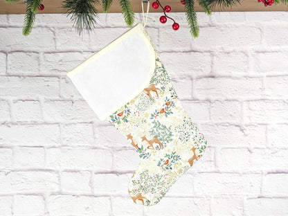 Blank Cream Elegant Forest Christmas Stocking with Cross Stitchable Cuff - Curved Style