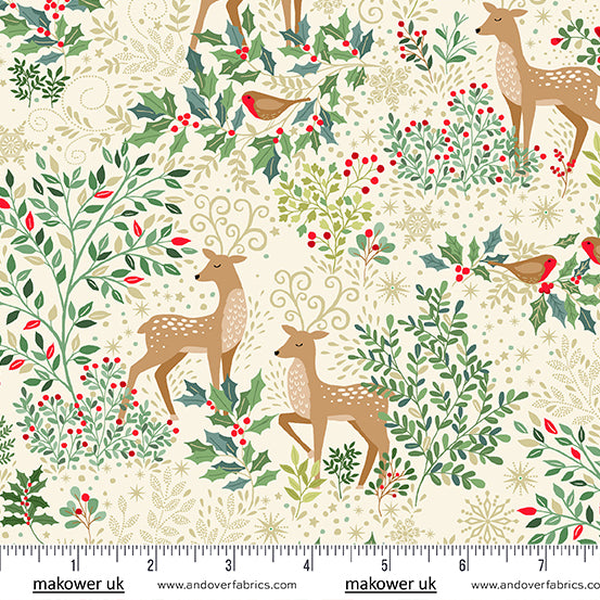 Christmas Stocking with Blank Cross Stitchable Aida Cuff | Quilted and Fully Lined - Enchanted Deer Cream
