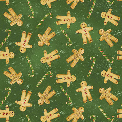 Christmas Stocking with Blank Cross Stitchable Aida Cuff | Quilted and Fully Lined - Gingerbread Christmas Green