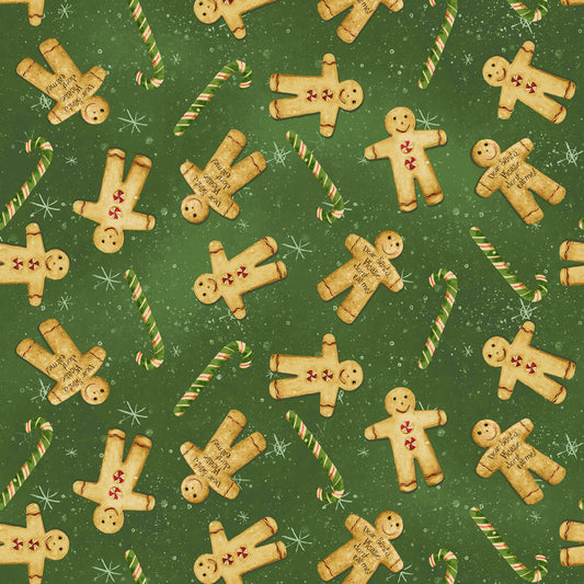 Christmas Stocking with Blank Cross Stitchable Aida Cuff | Quilted and Fully Lined - Gingerbread Christmas Green