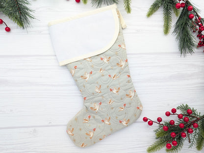 Gray Doves quilted christmas stocking with blank cross-stitchable cuff