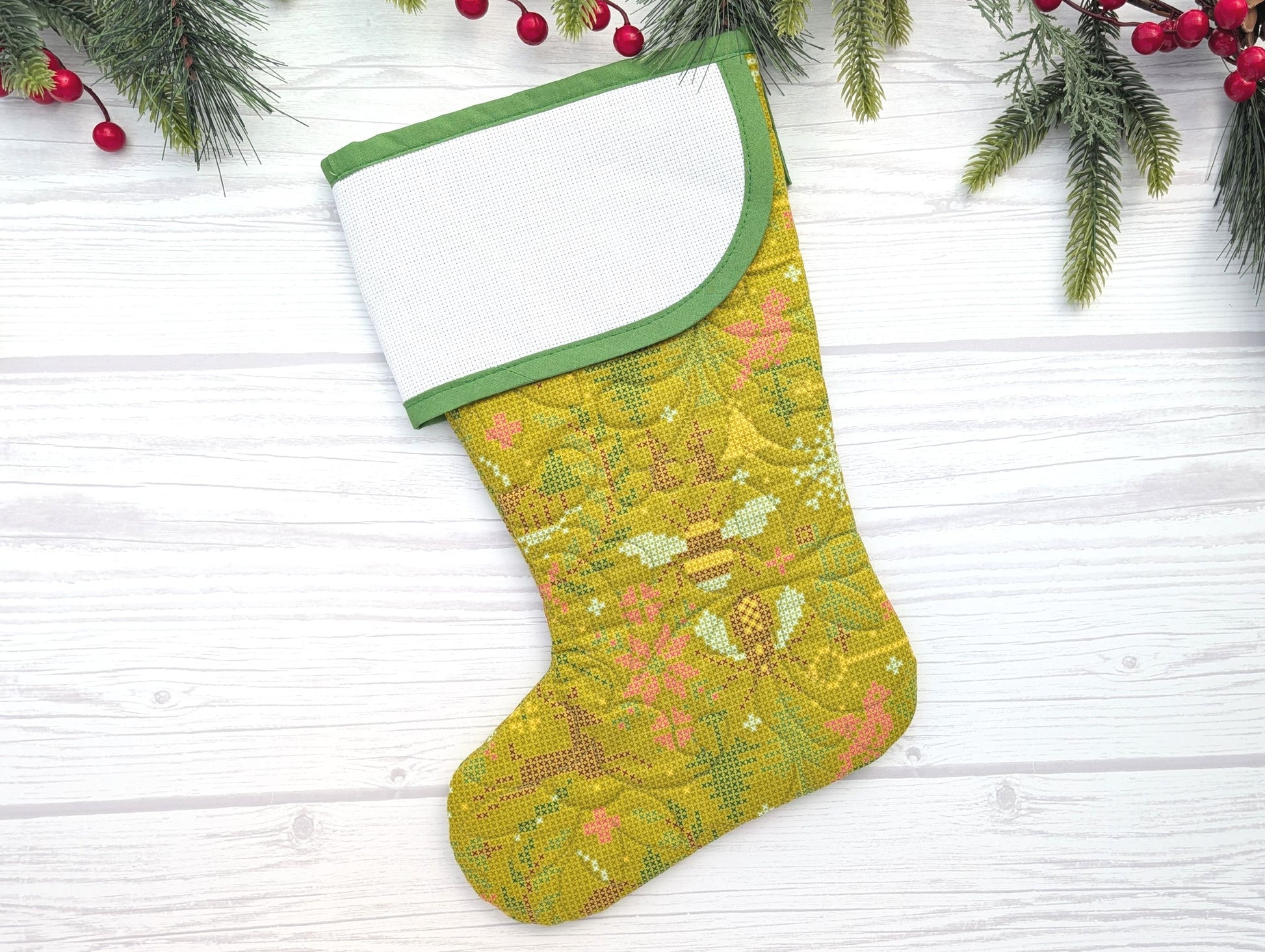 blank cross-stitchable Christmas stocking