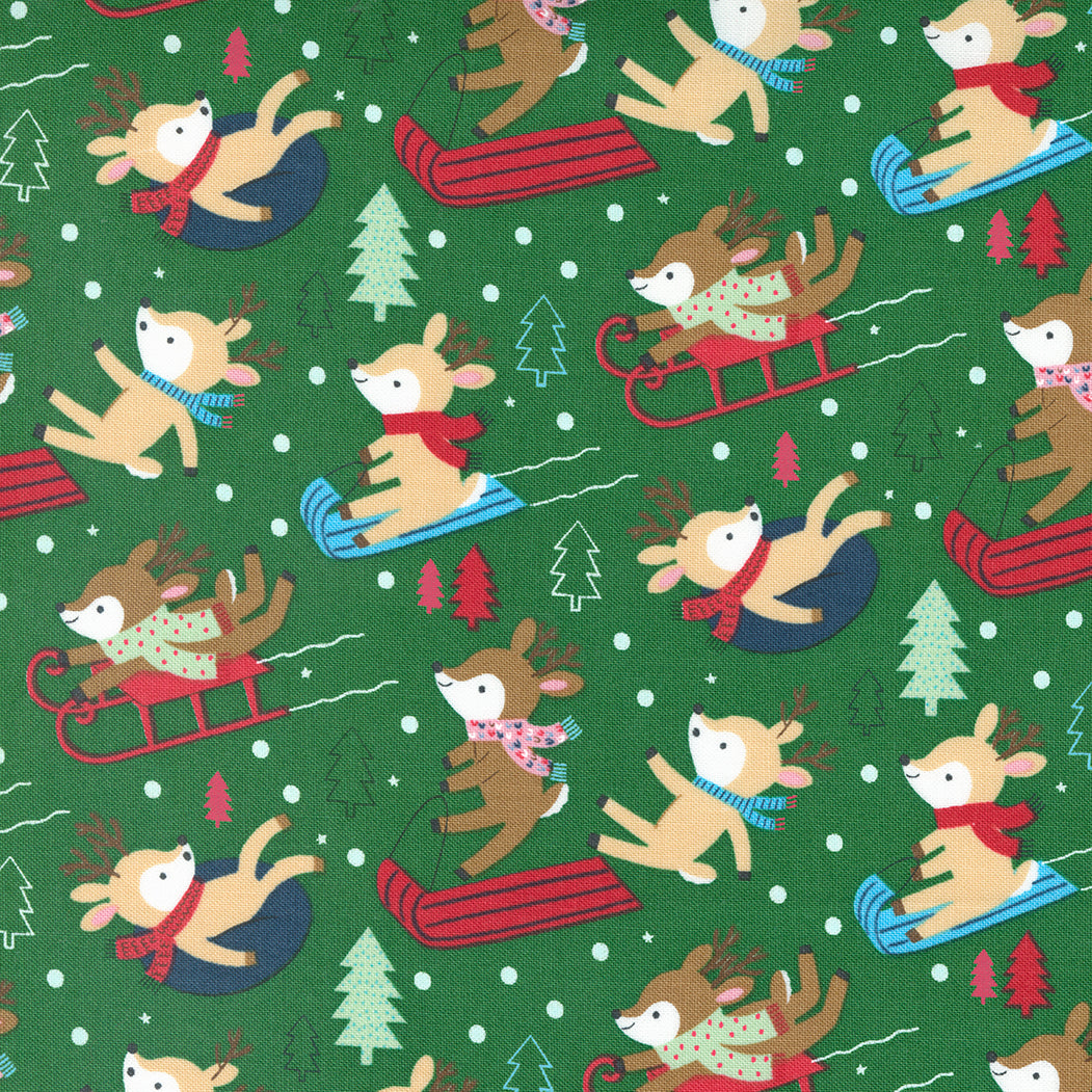 Christmas Stocking with Blank Cross Stitchable Aida Cuff | Quilted and Fully Lined - Hello Holidays Deer Green