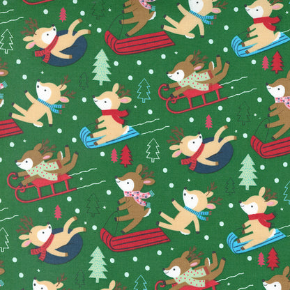 Christmas Stocking with Blank Cross Stitchable Aida Cuff | Quilted and Fully Lined - Hello Holidays Deer Green