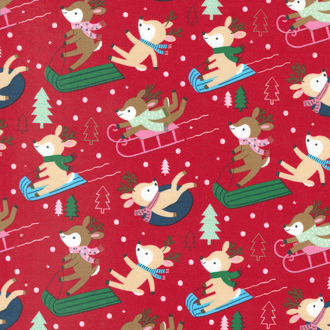 Christmas Stocking with Blank Cross Stitchable Aida Cuff | Quilted and Fully Lined - Hello Holidays Deer Red