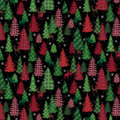 Christmas Stocking with Blank Cross Stitchable Aida Cuff | Quilted and Fully Lined - Holiday Farmhouse Forest Black