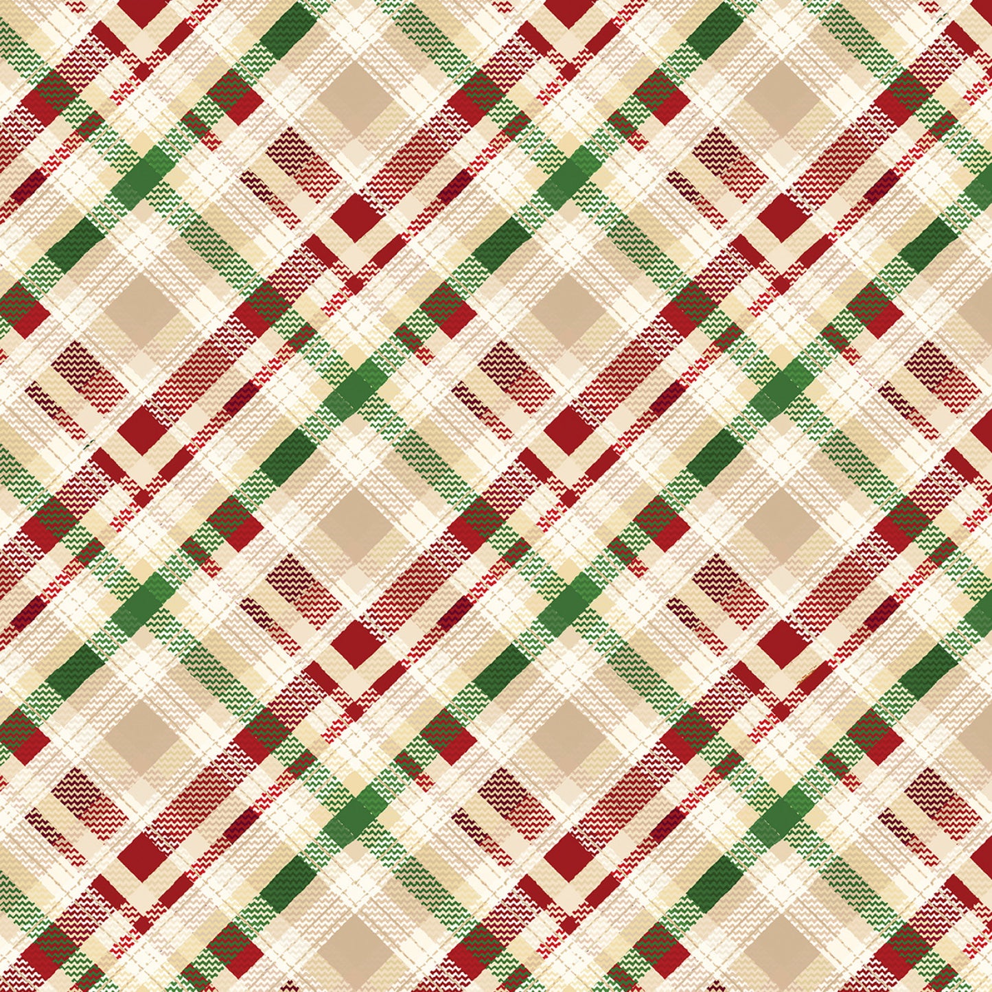Christmas Stocking with Blank Cross Stitchable Aida Cuff | Quilted and Fully Lined - Holiday Farmhouse Plaid Cream