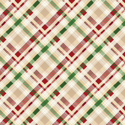 Christmas Stocking with Blank Cross Stitchable Aida Cuff | Quilted and Fully Lined - Holiday Farmhouse Plaid Cream