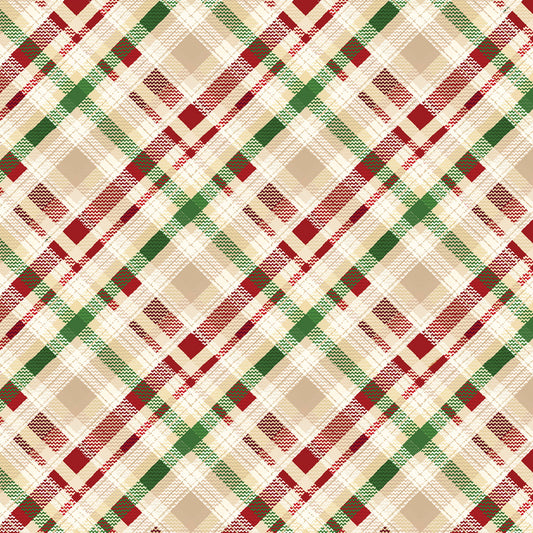 Christmas Stocking with Blank Cross Stitchable Aida Cuff | Quilted and Fully Lined - Holiday Farmhouse Plaid Cream