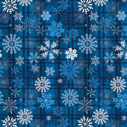 Christmas Stocking with Blank Cross Stitchable Aida Cuff | Quilted and Fully Lined - Holiday Farmhouse Snowflake Plaid Blue