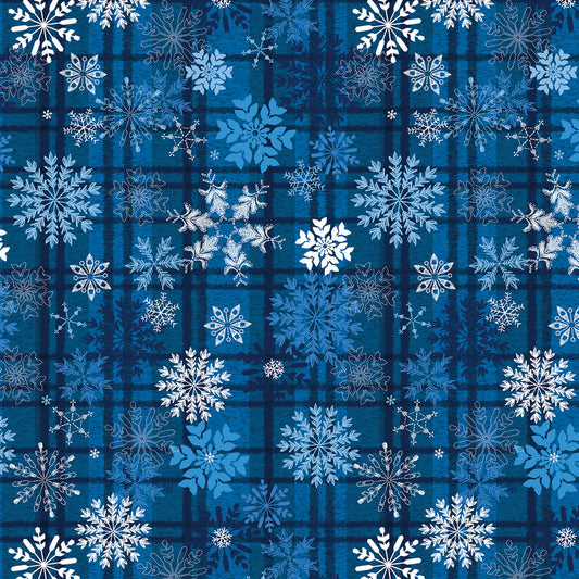 Christmas Stocking with Blank Cross Stitchable Aida Cuff | Quilted and Fully Lined - Holiday Farmhouse Snowflake Plaid Blue