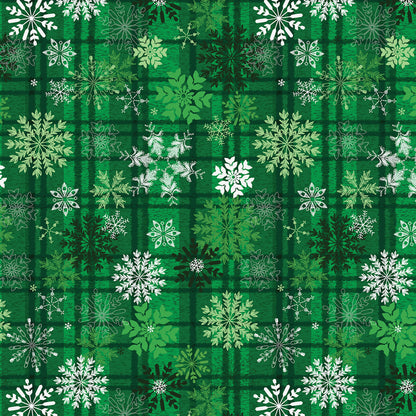 Christmas Stocking with Blank Cross Stitchable Aida Cuff | Quilted and Fully Lined - Holiday Farmhouse Snowflake Plaid Green