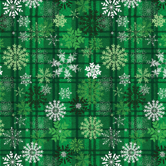 Christmas Stocking with Blank Cross Stitchable Aida Cuff | Quilted and Fully Lined - Holiday Farmhouse Snowflake Plaid Green