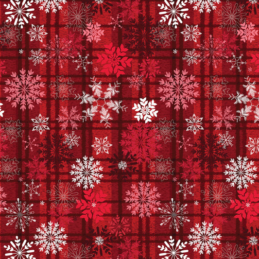 Christmas Stocking with Blank Cross Stitchable Aida Cuff | Quilted and Fully Lined - Holiday Farmhouse Snowflake Plaid Red