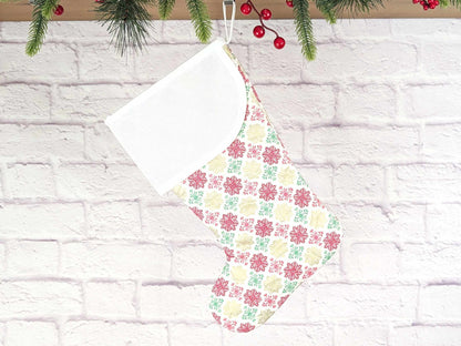 Blank White Medallions Metallic Christmas Stocking with Cross Stitchable Cuff - Curved Style