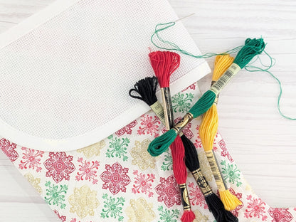 Blank White Medallions Metallic Christmas Stocking with Cross Stitchable Cuff - Curved Style