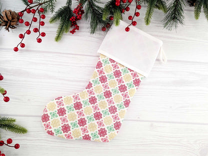 Blank White Metallic Medallions Christmas Stocking with Cross Stitchable Cuff - Straight Style