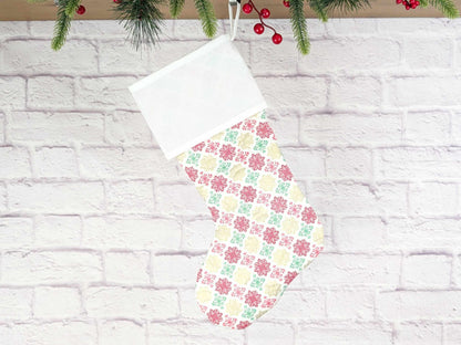 Blank White Metallic Medallions Christmas Stocking with Cross Stitchable Cuff - Straight Style