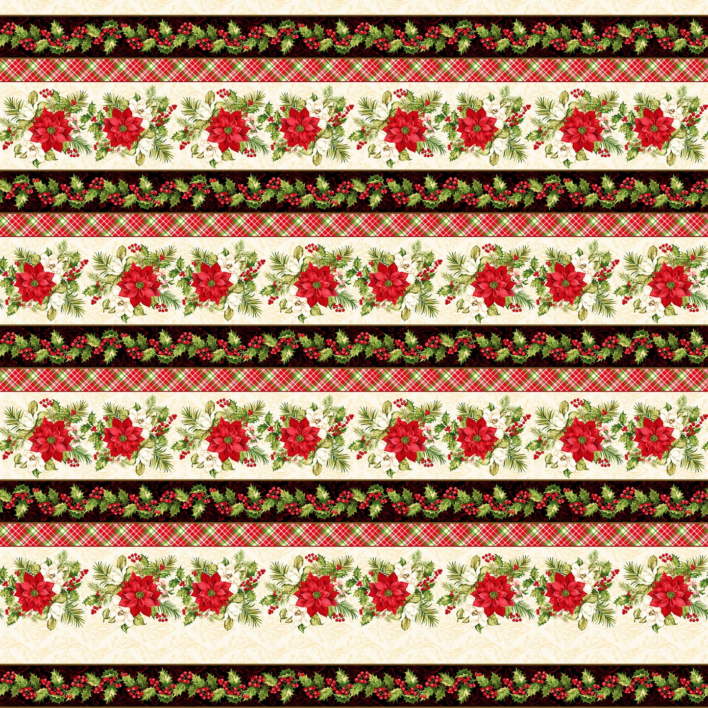 Christmas Stocking with Blank Cross Stitchable Aida Cuff | Quilted and Fully Lined - Holly Berry Park Stripe Cream