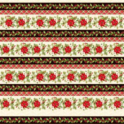 Christmas Stocking with Blank Cross Stitchable Aida Cuff | Quilted and Fully Lined - Holly Berry Park Stripe Cream