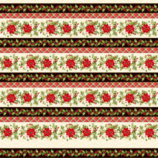 Christmas Stocking with Blank Cross Stitchable Aida Cuff | Quilted and Fully Lined - Holly Berry Park Stripe Cream