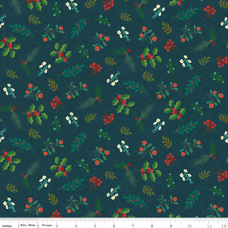 Christmas Stocking with Blank Cross Stitchable Aida Cuff | Quilted and Fully Lined - In From the Cold Greenery Navy