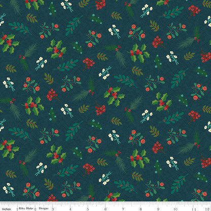 Christmas Stocking with Blank Cross Stitchable Aida Cuff | Quilted and Fully Lined - In From the Cold Greenery Navy