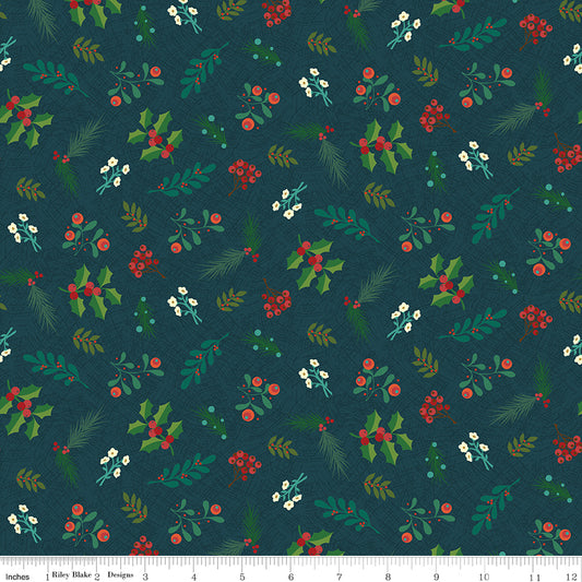Christmas Stocking with Blank Cross Stitchable Aida Cuff | Quilted and Fully Lined - In From the Cold Greenery Navy