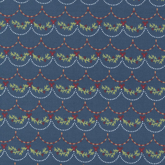 Christmas Stocking with Blank Cross Stitchable Aida Cuff | Quilted and Fully Lined - Joyful Joyful Garland Navy