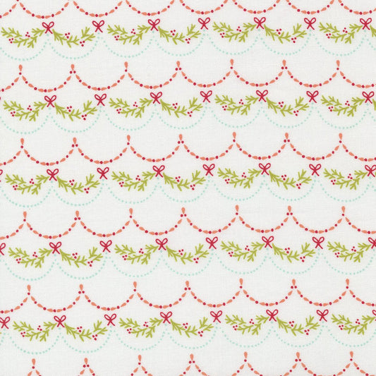 Christmas Stocking with Blank Cross Stitchable Aida Cuff | Quilted and Fully Lined - Joyful Joyful Garland White