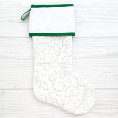 Green or White Christmas stocking with blank cross stitch cuff