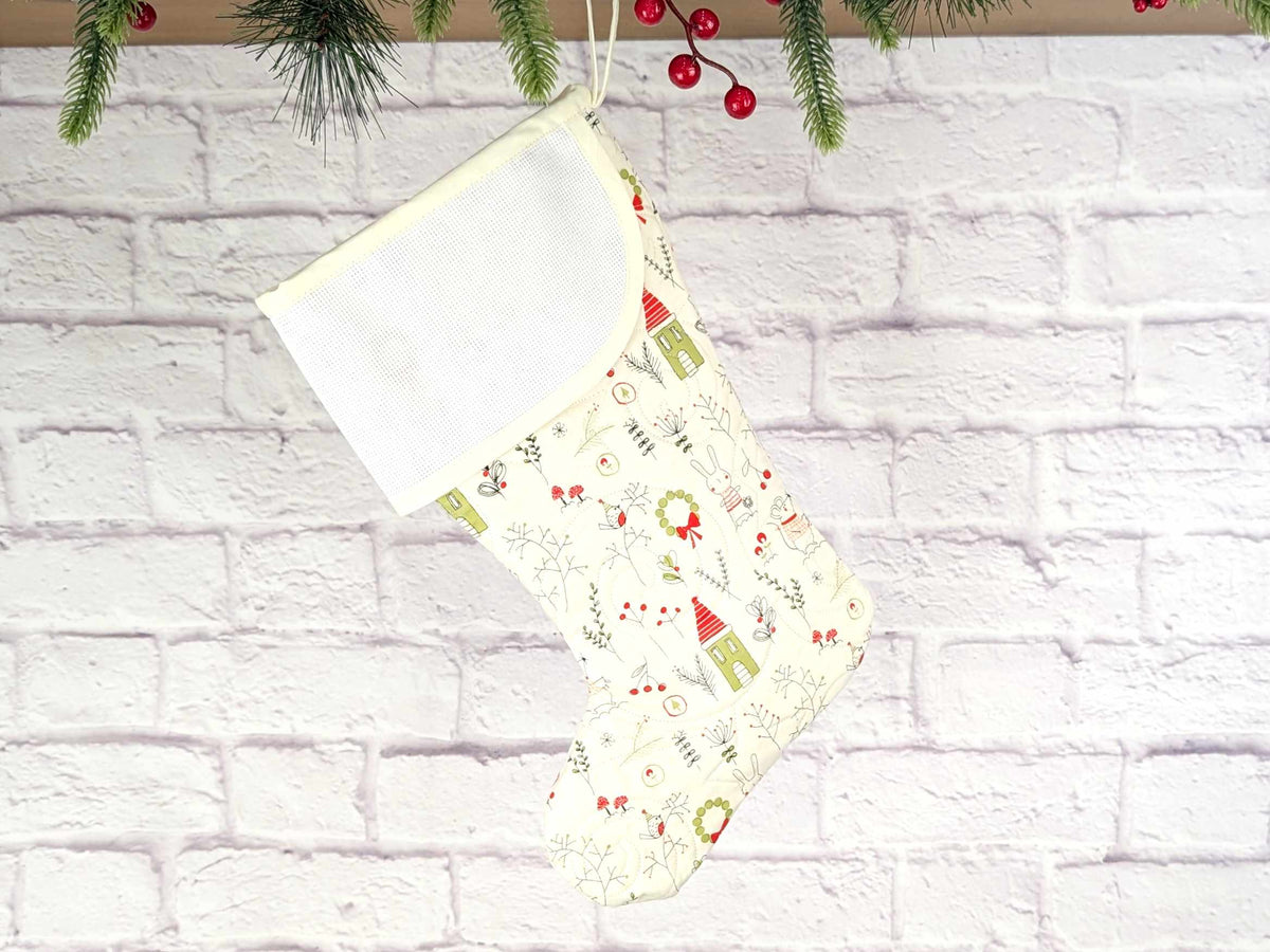 Blank White Mouse Bunny Mix Christmas Stocking with Cross Stitchable Cuff - Curved Style