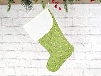 Blank Green Trees Christmas Stocking with Cross Stitchable Cuff - Curved Style