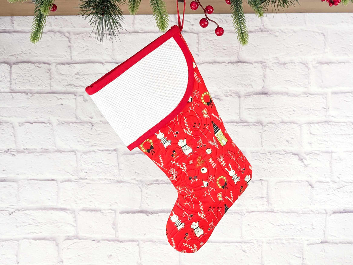 Blank Red Mouse Bunny Mix Christmas Stocking with Cross Stitchable Cuff - Curved Style