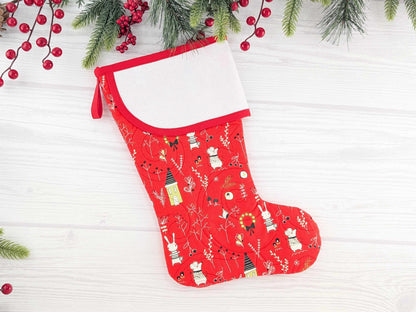 Blank Red Mouse Bunny Mix Christmas Stocking with Cross Stitchable Cuff - Curved Style