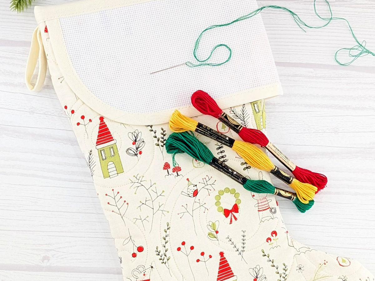 Blank White Mouse Bunny Mix Christmas Stocking with Cross Stitchable Cuff - Curved Style