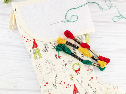 Blank White Mouse Bunny Mix Christmas Stocking with Cross Stitchable Cuff - Curved Style