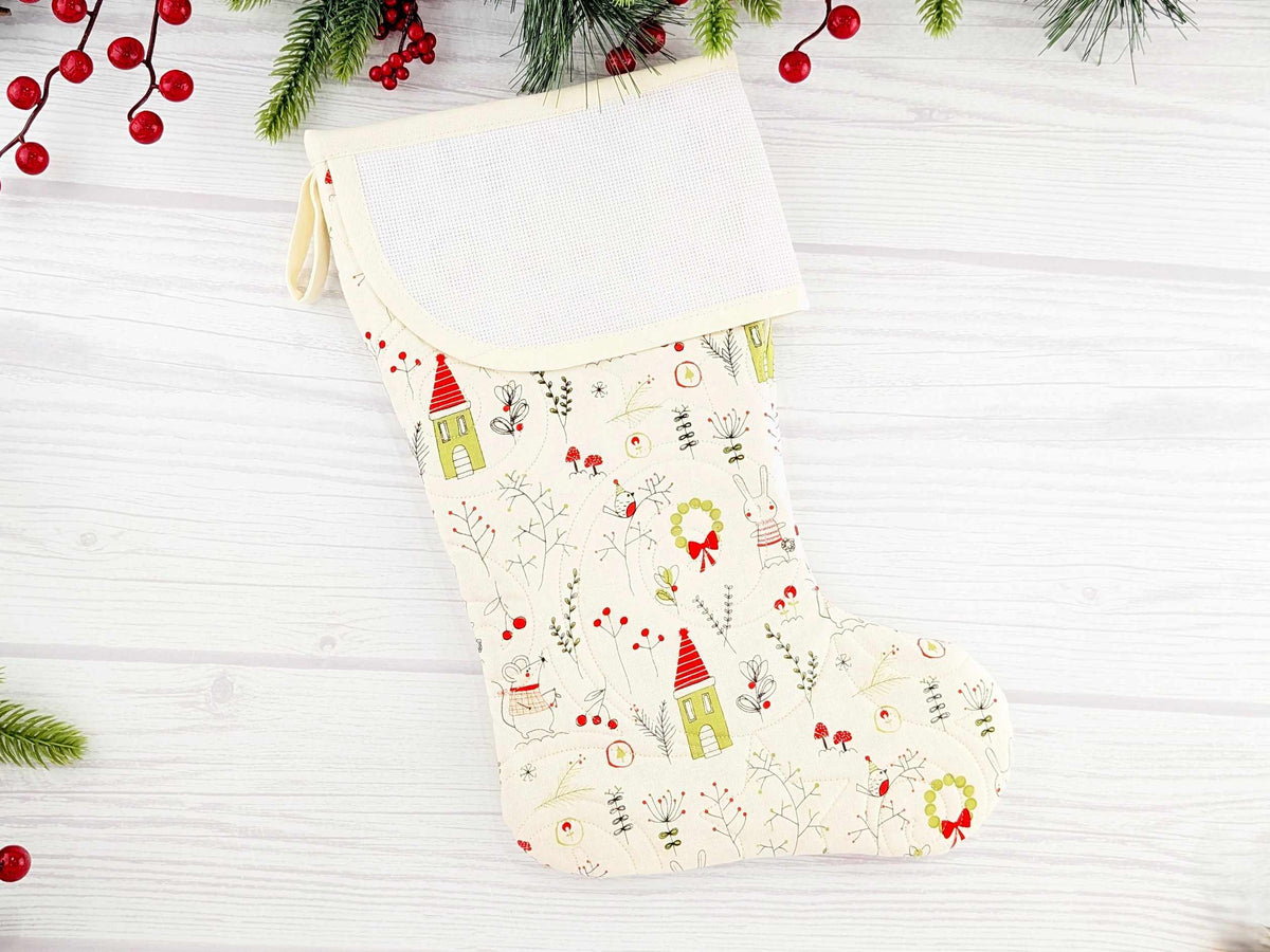 Blank White Mouse Bunny Mix Christmas Stocking with Cross Stitchable Cuff - Curved Style
